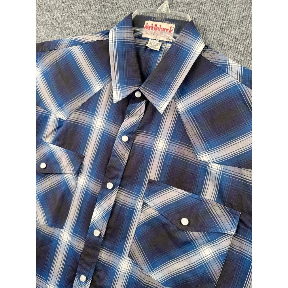 Saddlebrook Westernwear Mens Large Blue Plaid Short Sleeve Pearl Snap Shirt